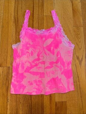 Sls Apparel Pink Tie-Dye Lace-Trim Ribbed Tank Top Youth XL